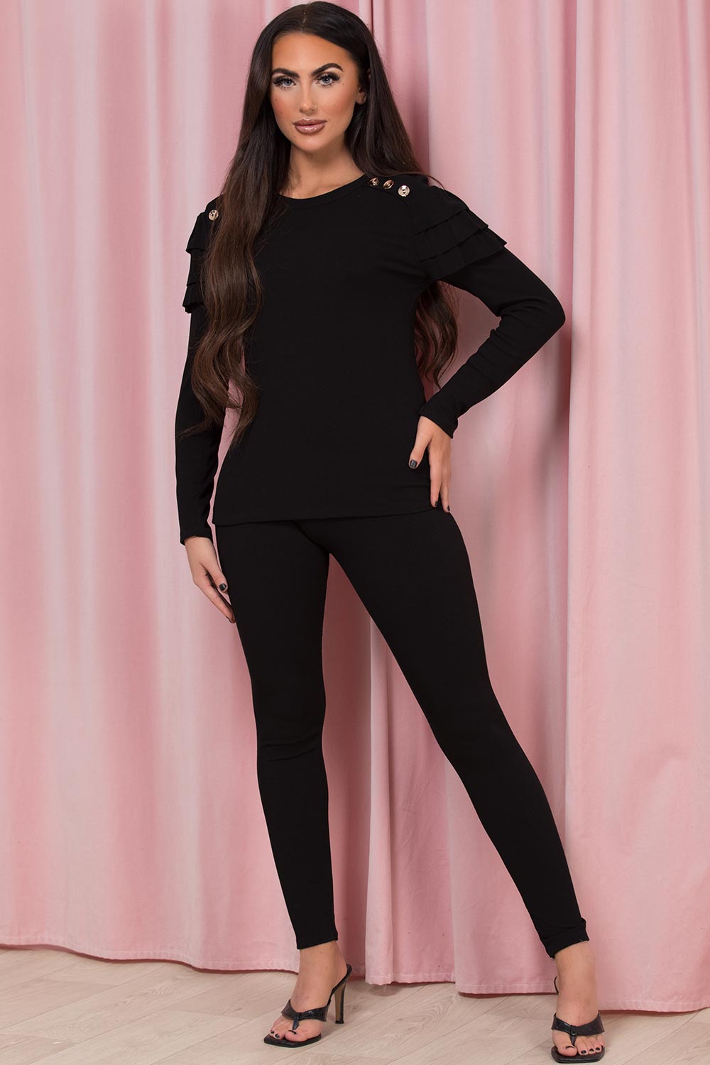 gold button lounge set black