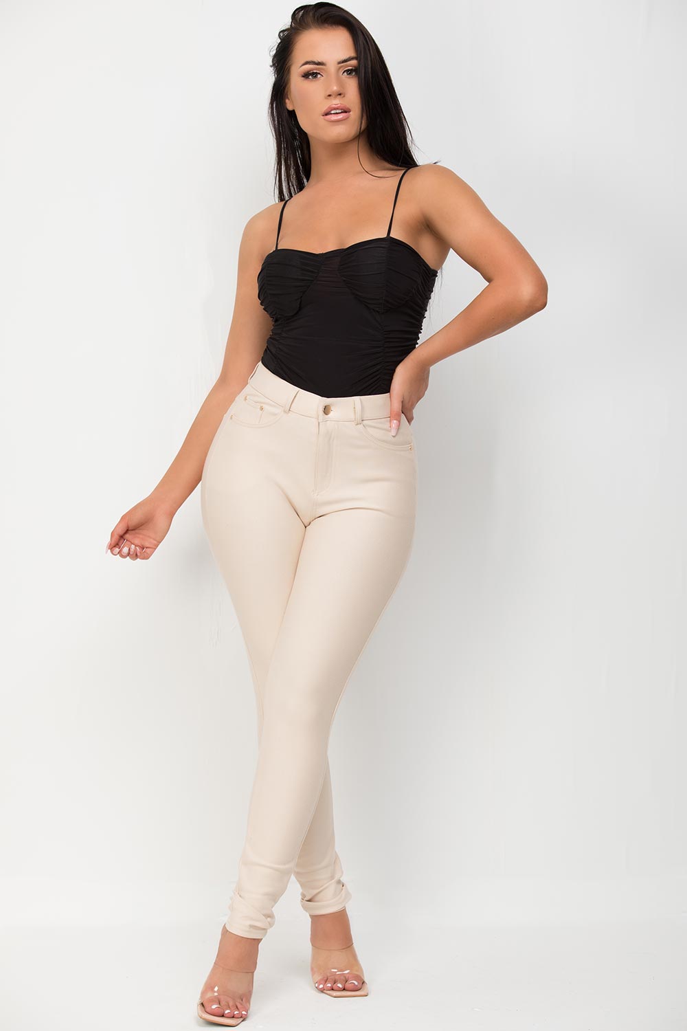 ruched cupped going out top black