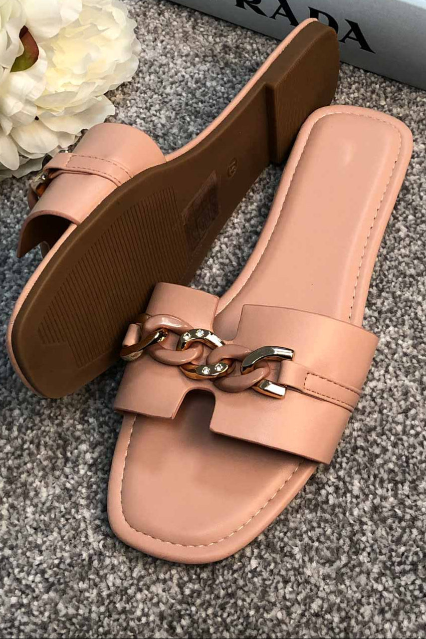 sliders sandals with chunky chain