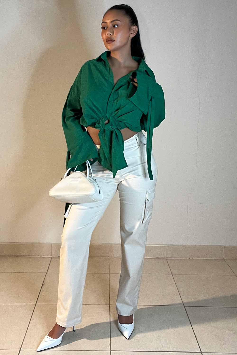 womens tie front long sleeve shirt