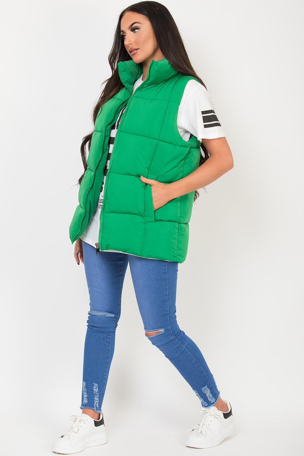 womens body warmer green gilet