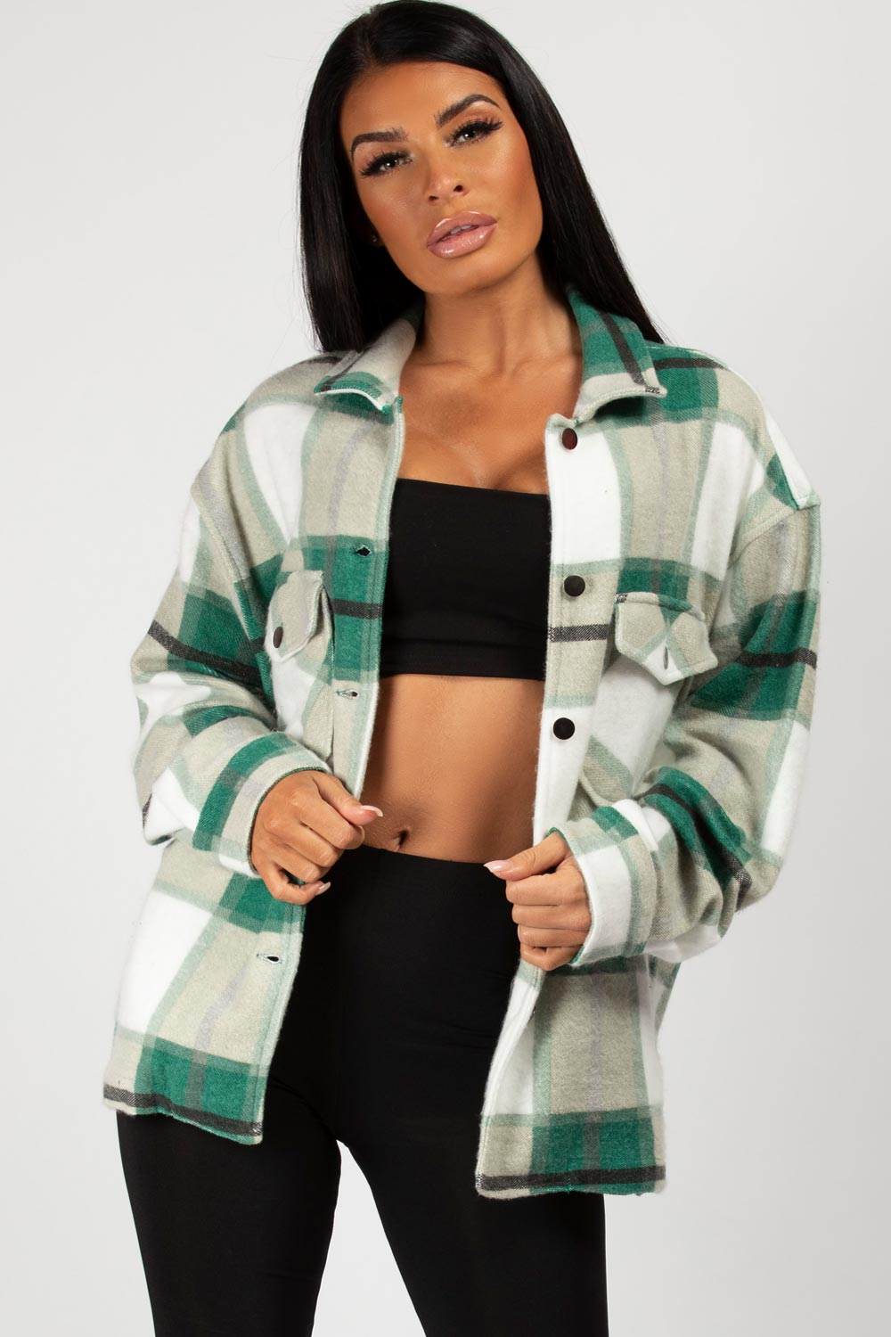 green check shacket womens