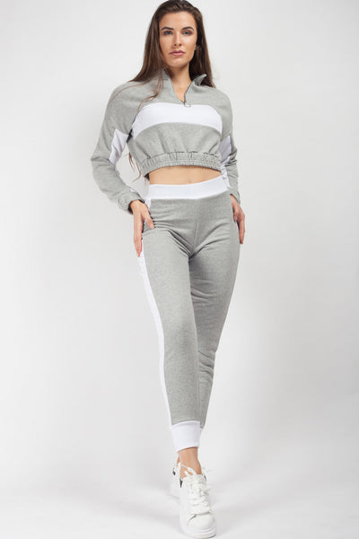 Grey White Stripe Cuff Bottom Tracksuit Set