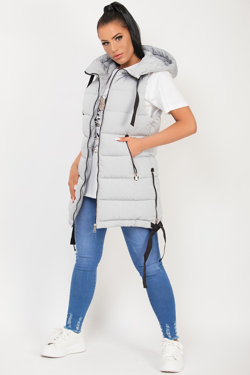 womens grey puffer gilet uk