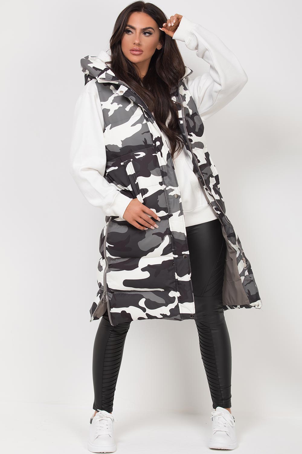 longline puffer gilet camouflage