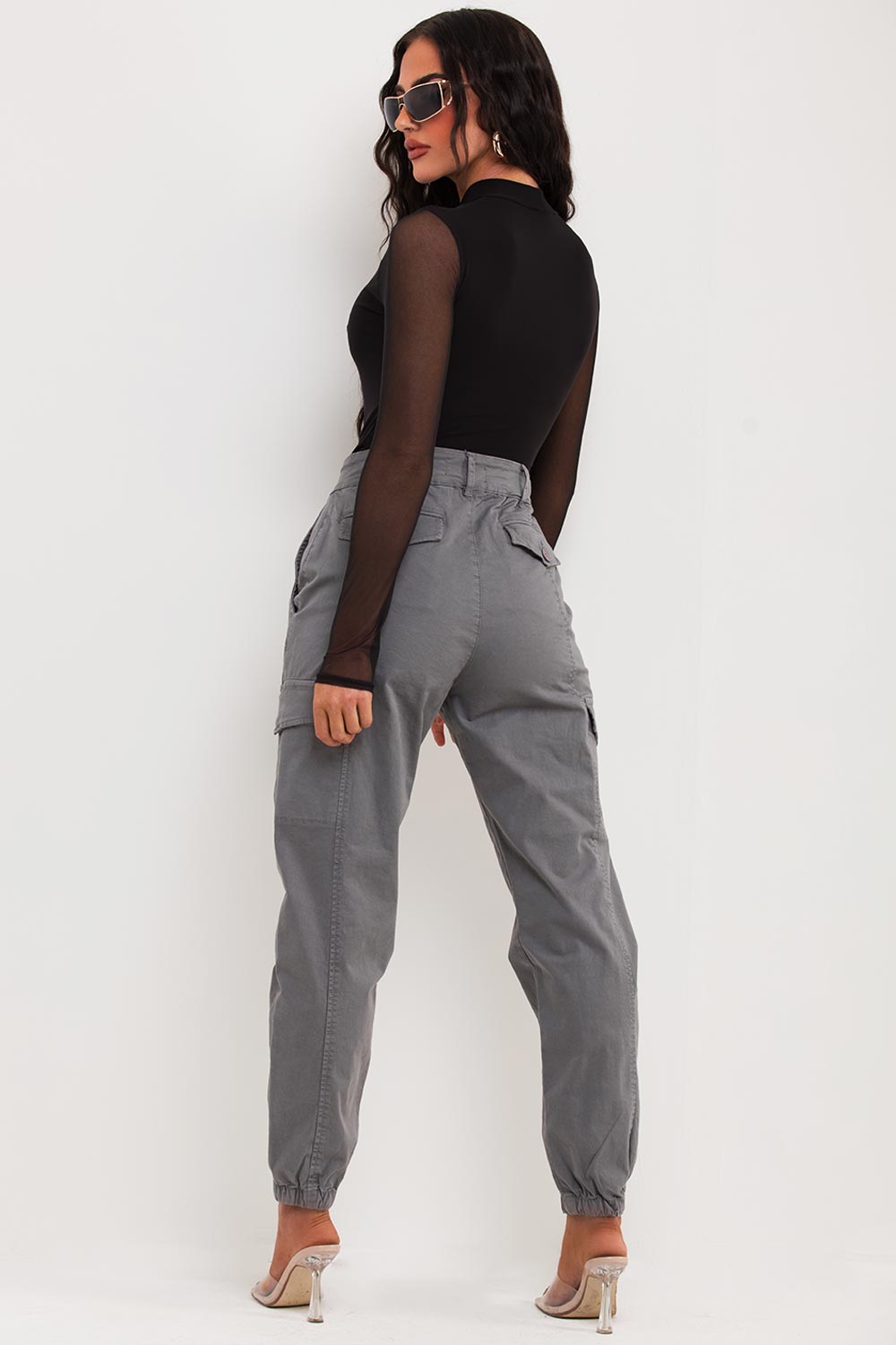 womens grey cuff bottom trousers