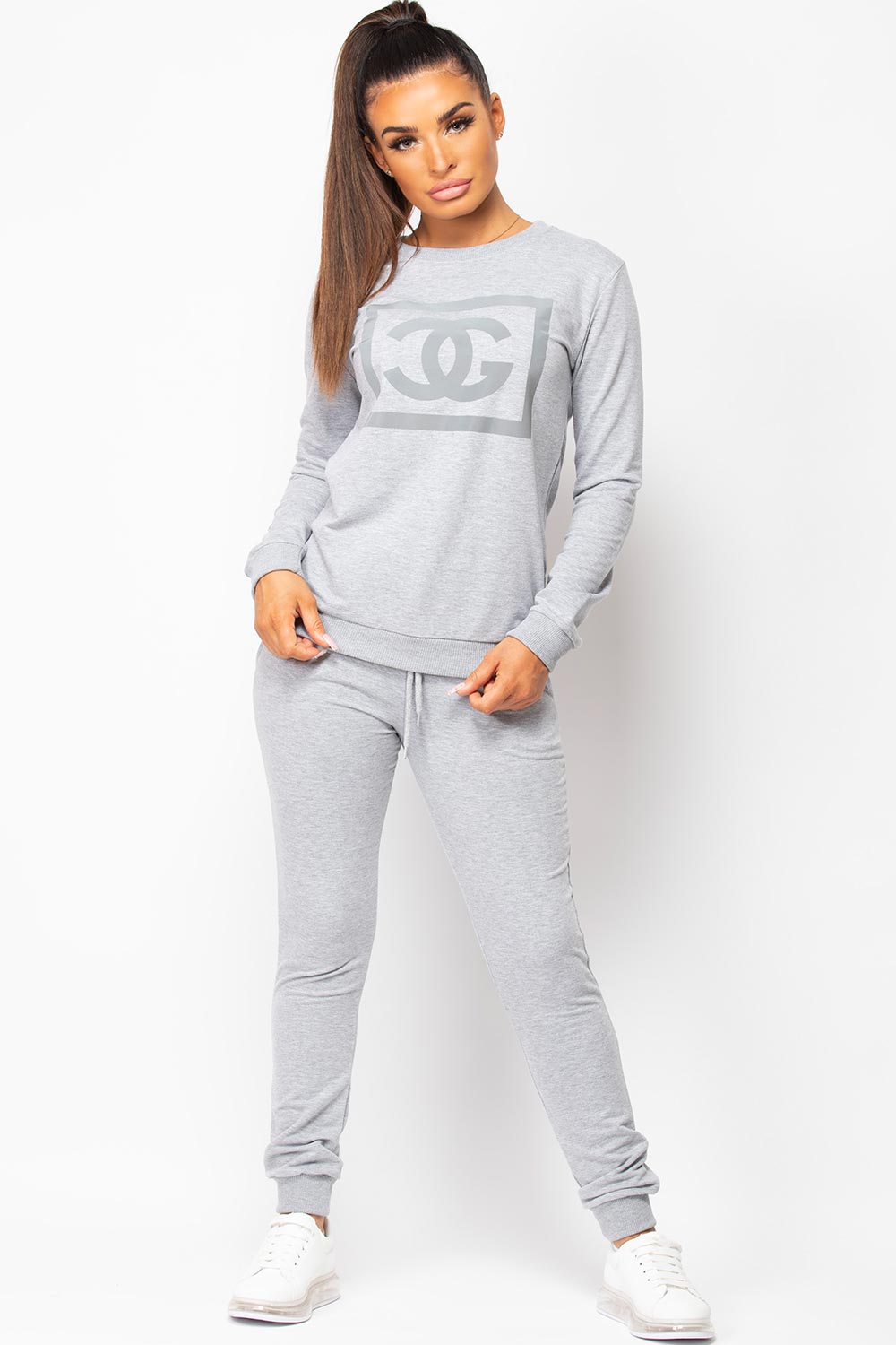 grey loungewear set with cg slogan womens