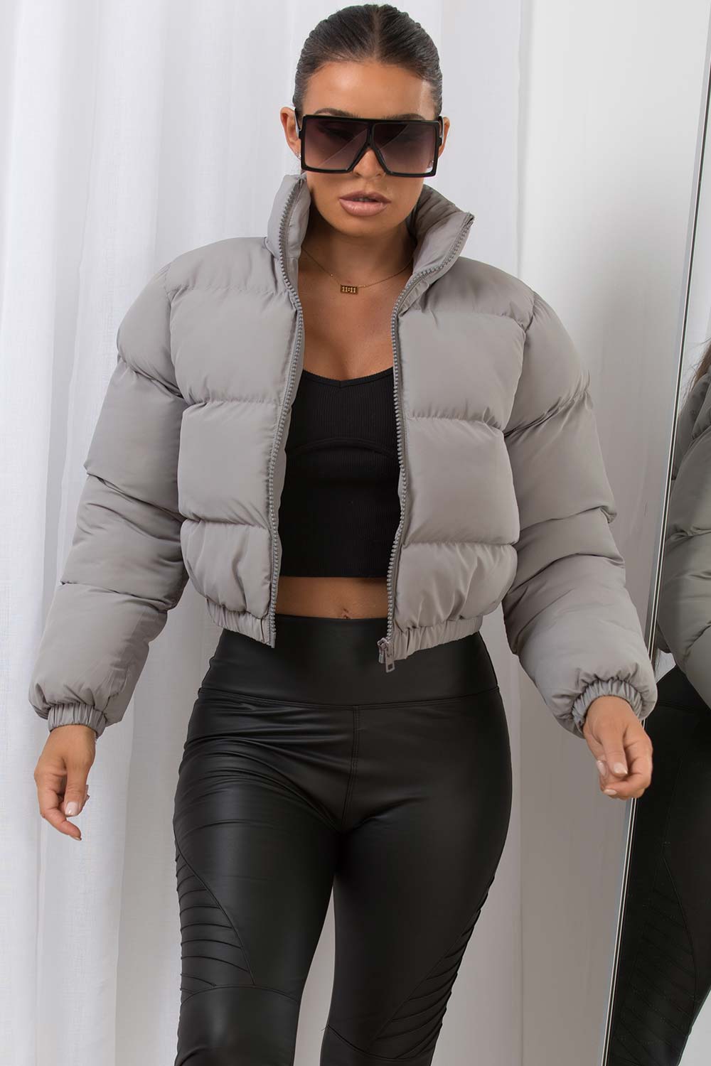 puffer padded crop jacket grey