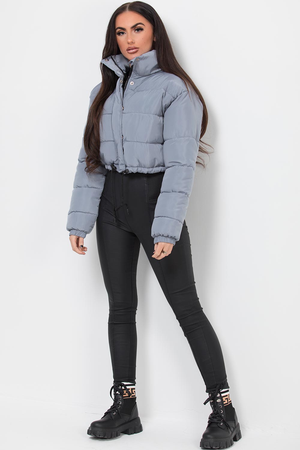 grey puffer jacket cropped
