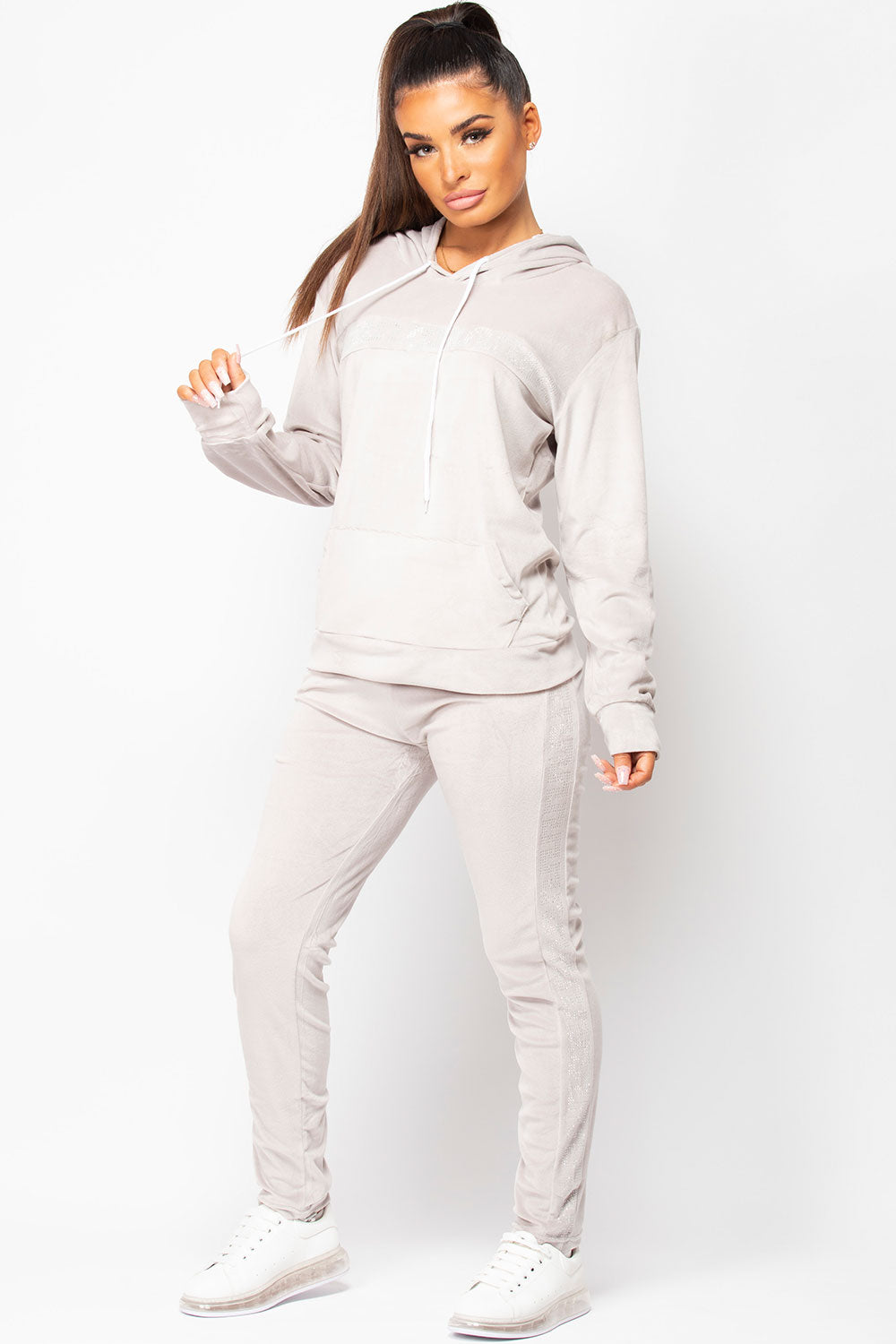 grey diamante velour tracksuit