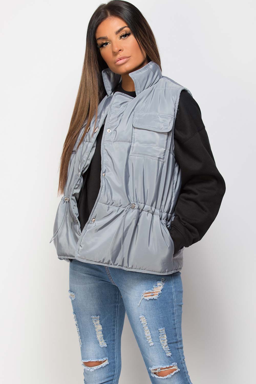 grey short gilet waistcoat womens