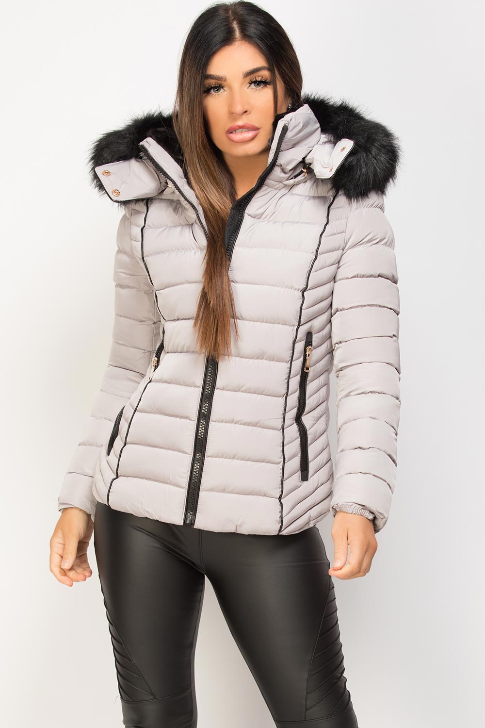 grey puffer padded jacket womens