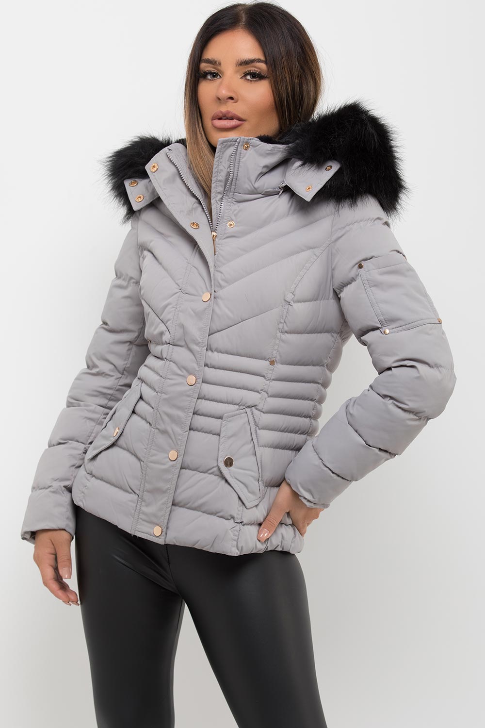 fur hood puffer coat womens