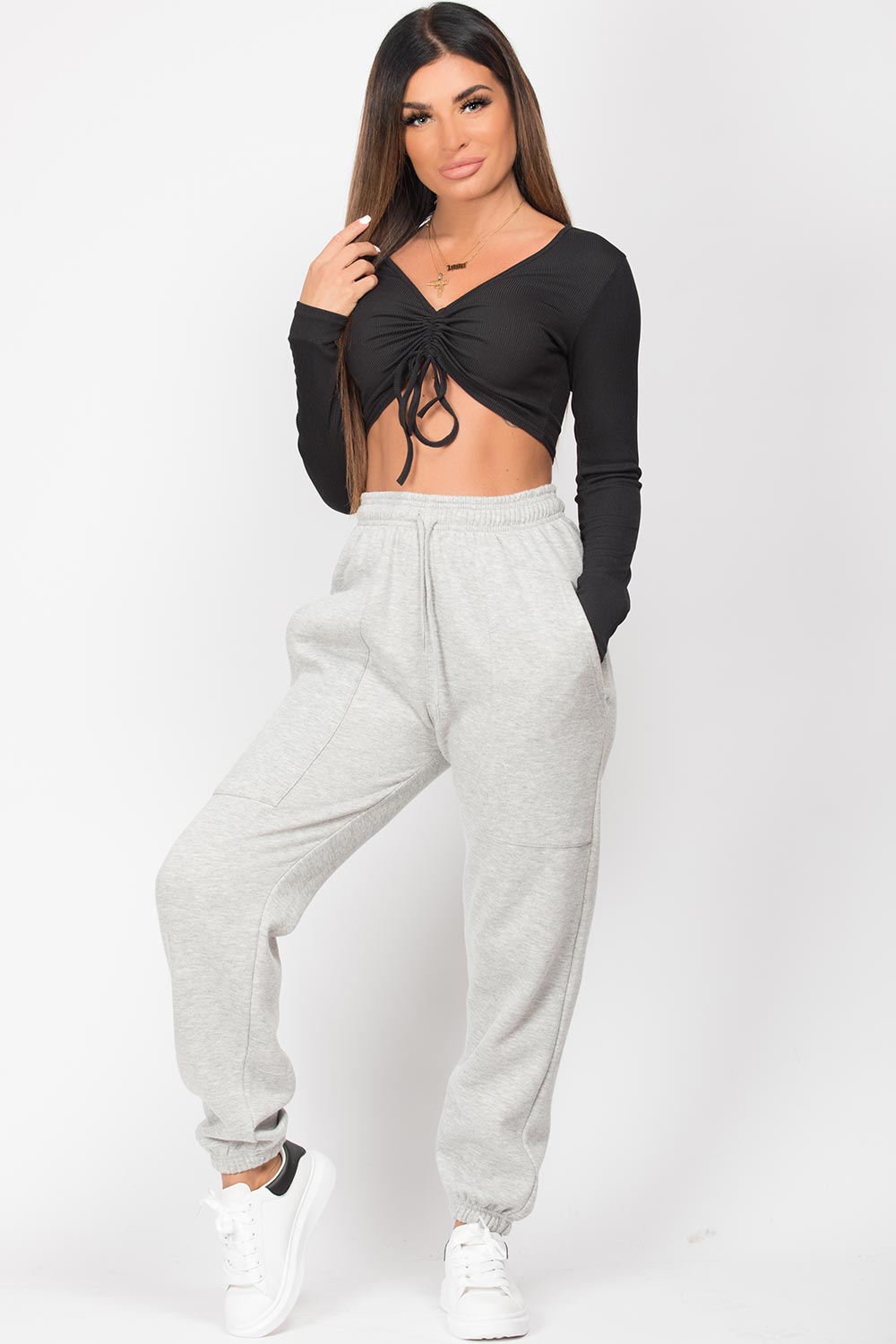 womens grey joggers with front pockets