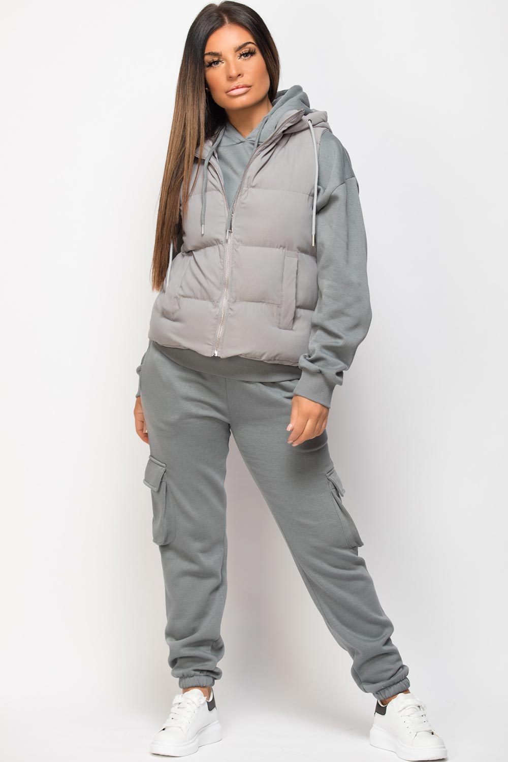 padded gilet with hood grey