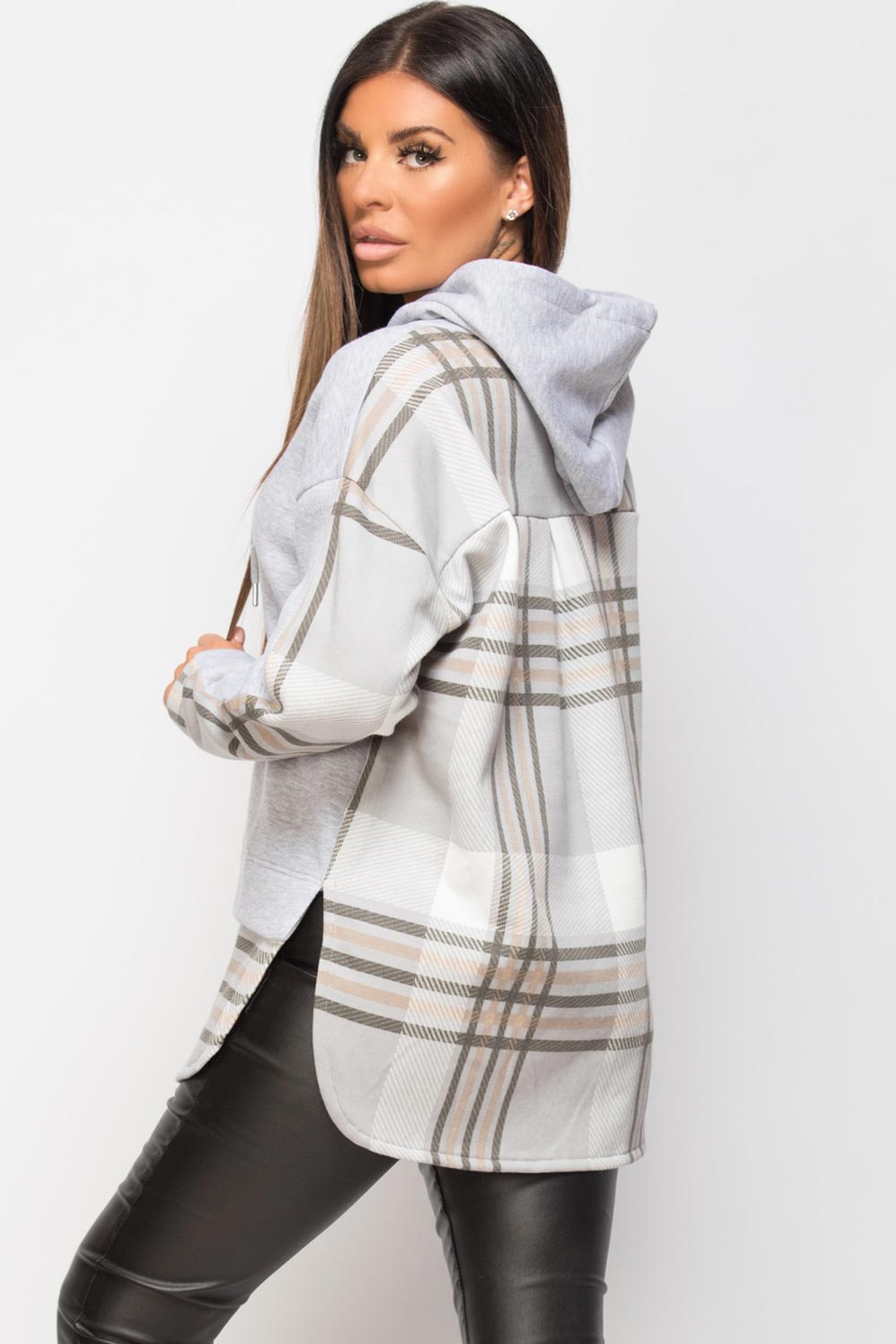 check print grey hoodie