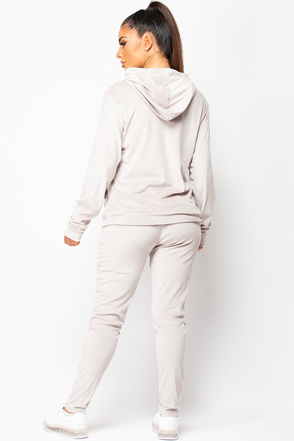 womens grey velour tracksuit set uk