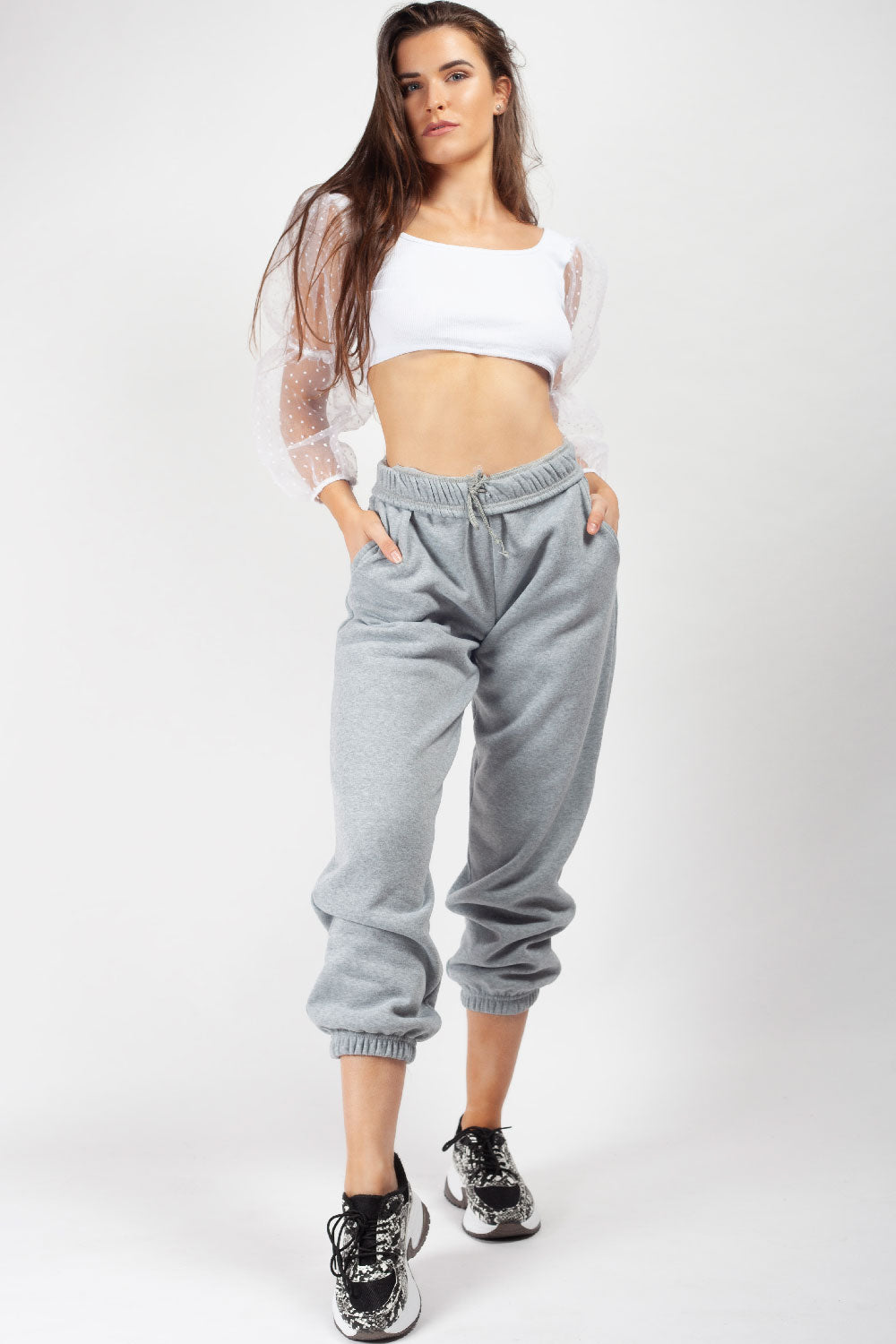 grey high waisted joggers