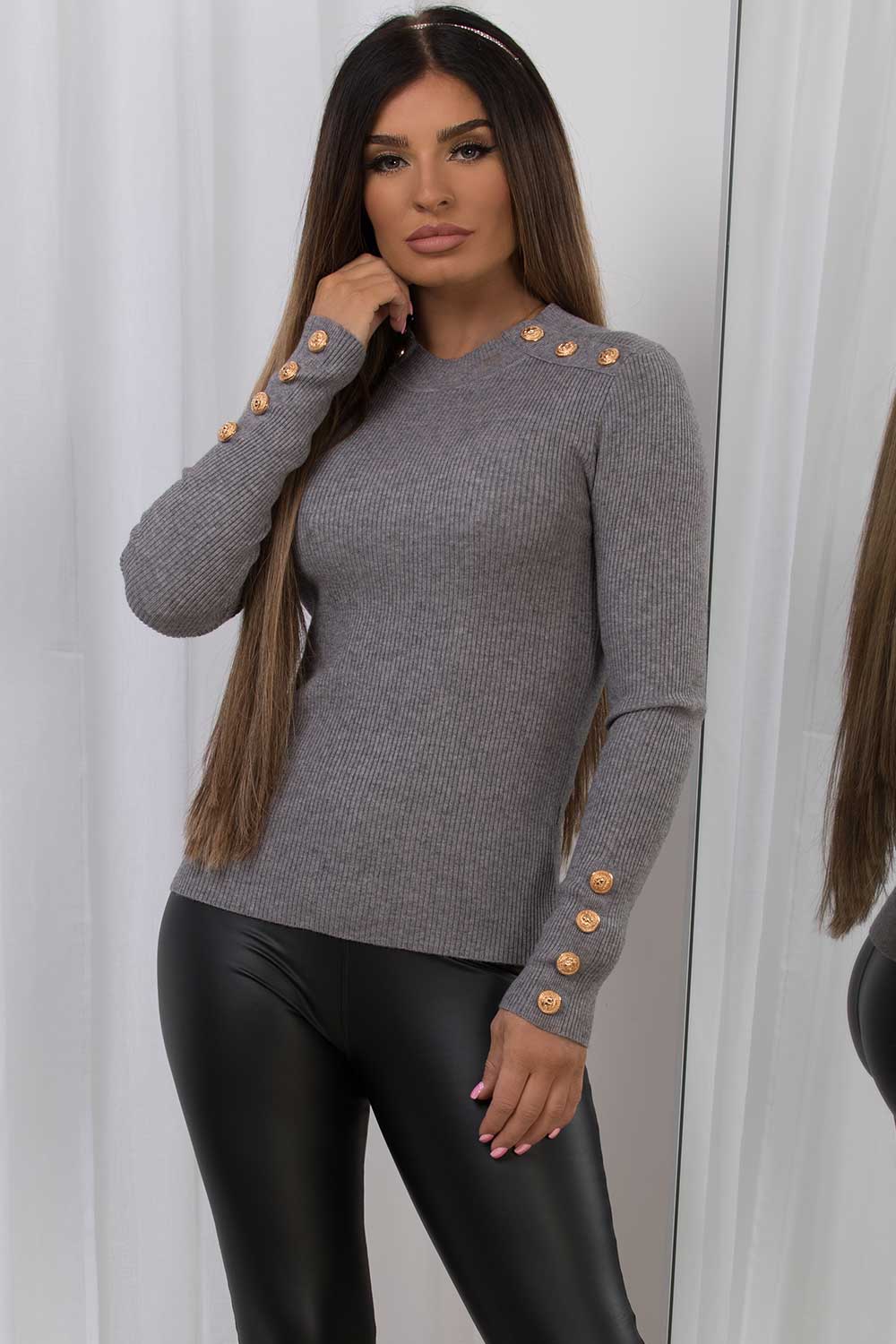 womens knitted jumper top with gold buttons