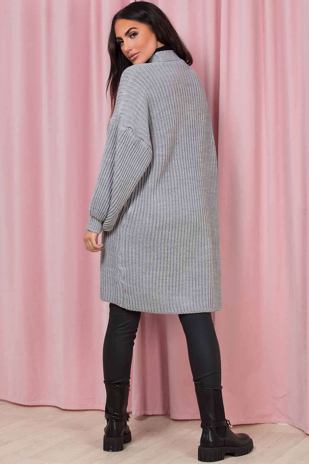 womens longline cardigan with pockets grey