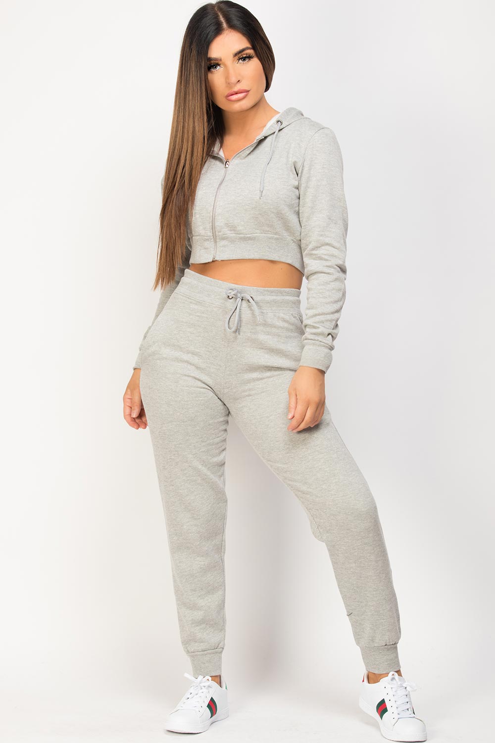 grey zip front hoodie and joggers set womens uk