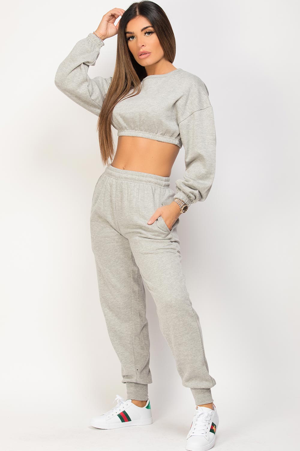 grey cropped sweatshirt and joggers set uk