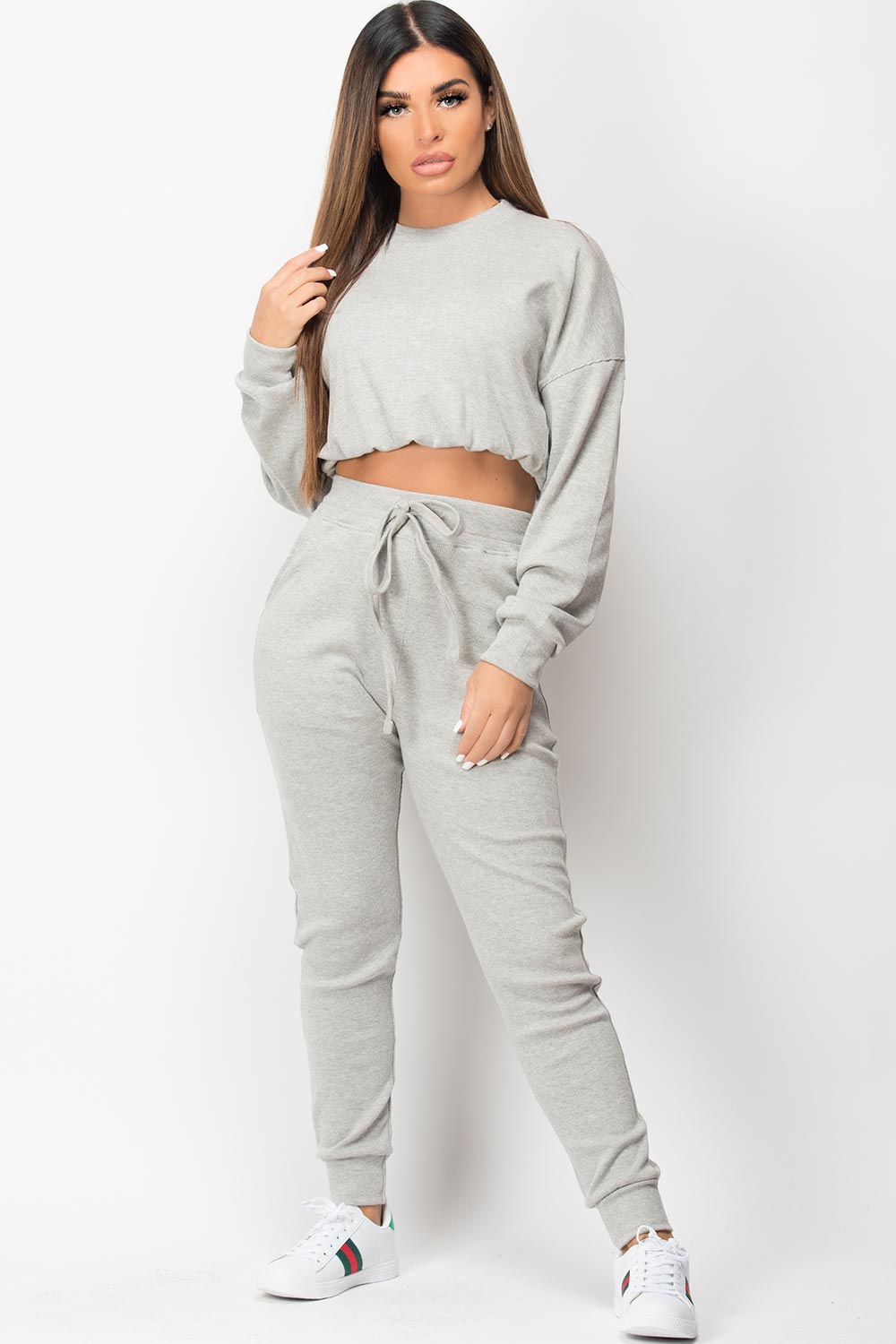 ribbed loungewear set grey