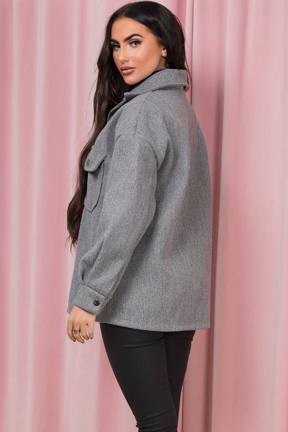 womens grey pocket front shacket