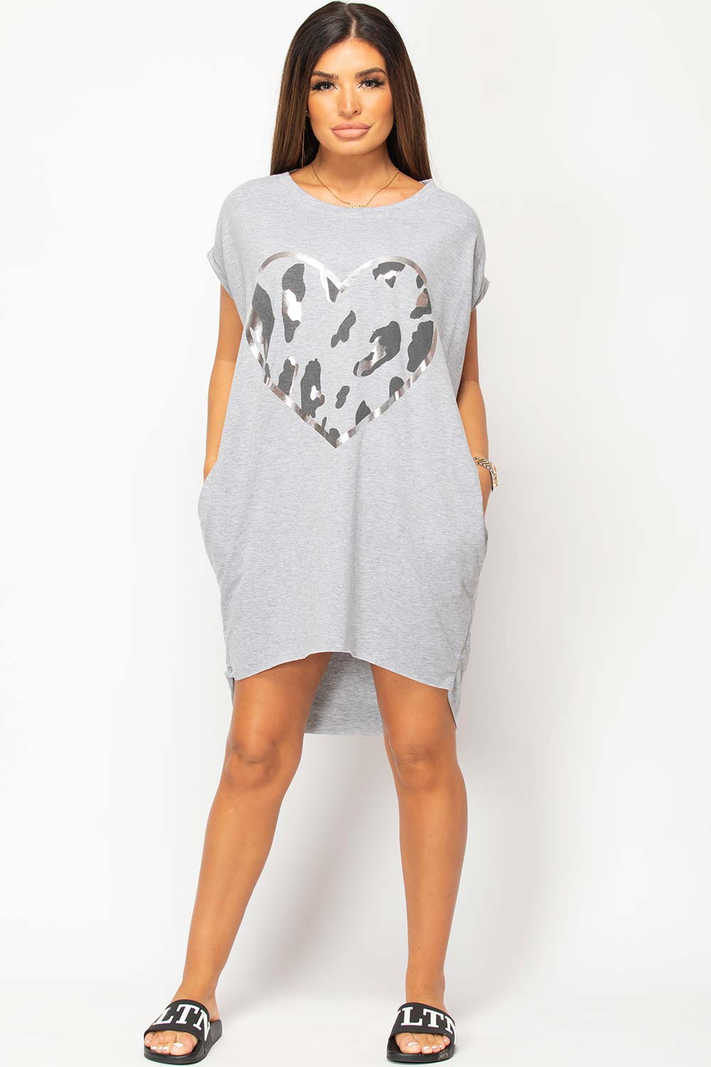 grey heart print oversized cotton t shirt