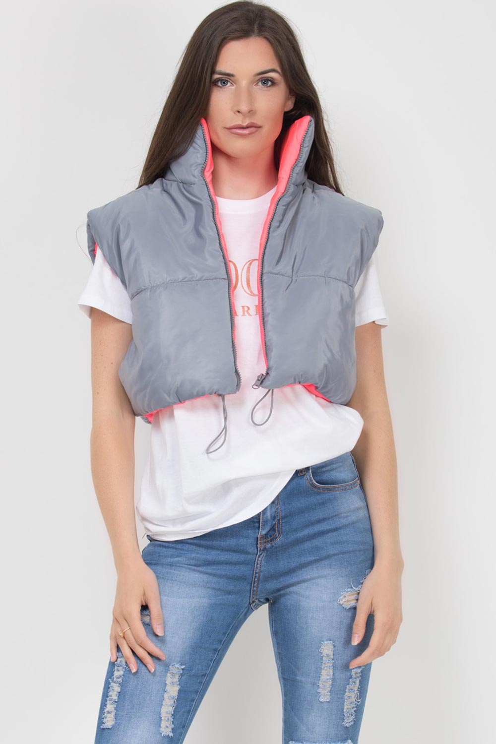cropped padded gilet sleeveless jacket reversible