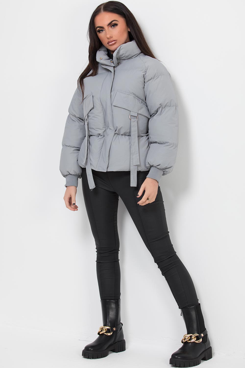 womens puffer jacket grey