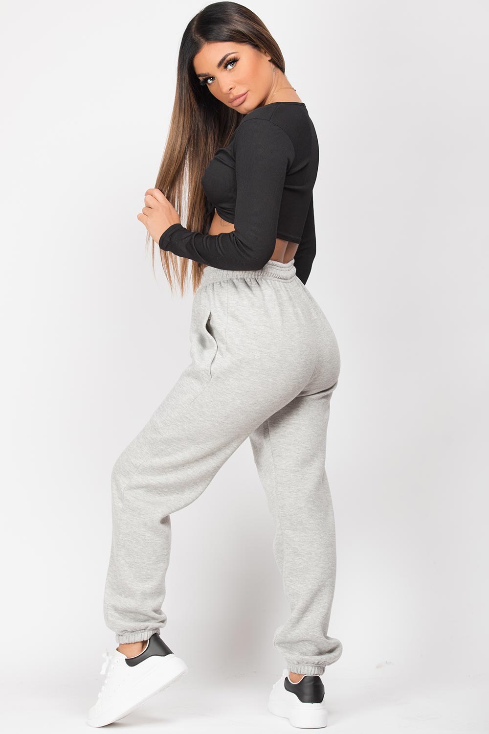 high waisted grey pocket front joggers
