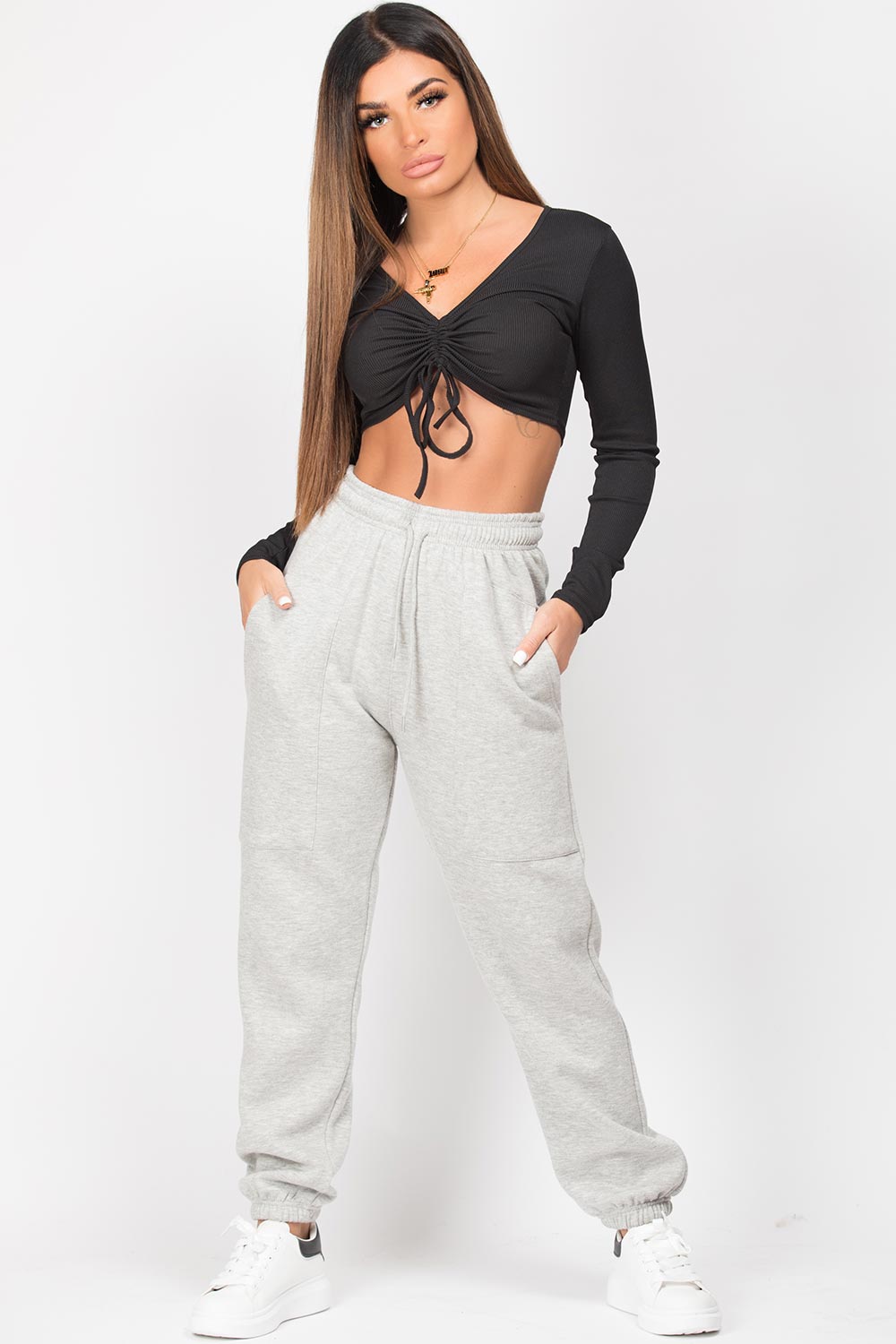 pocket front grey joggers