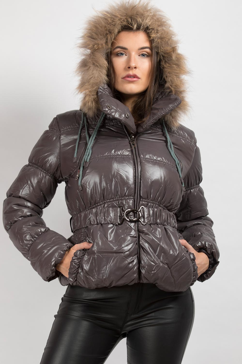 grey coat with fur hood uk