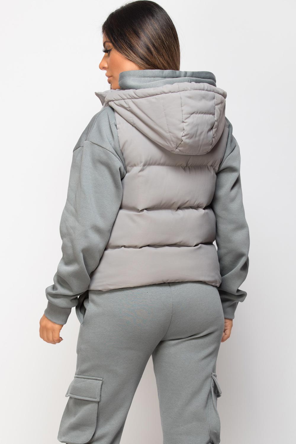 padded puffer gilet with hood grey