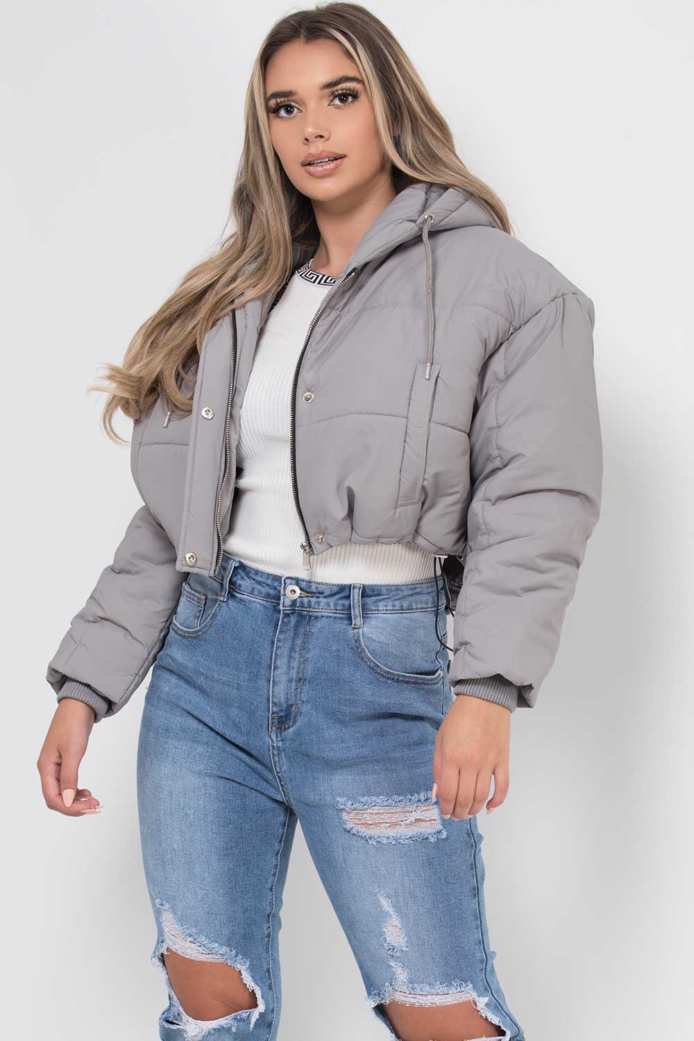 puffer jacket with hood grey