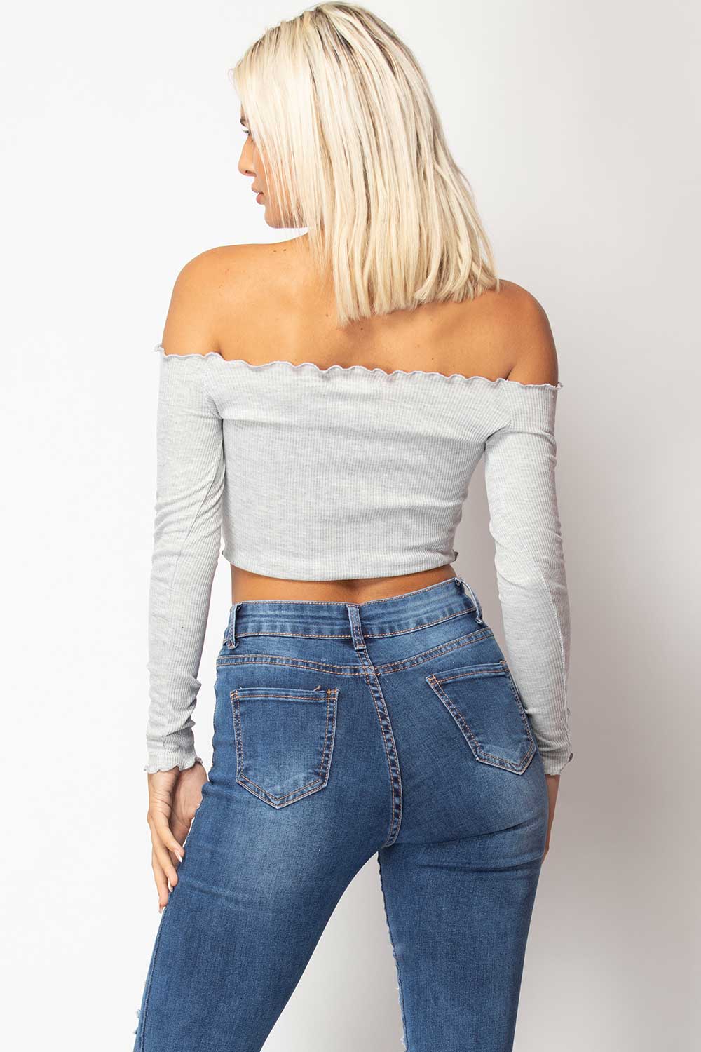 grey bardot ruched front top