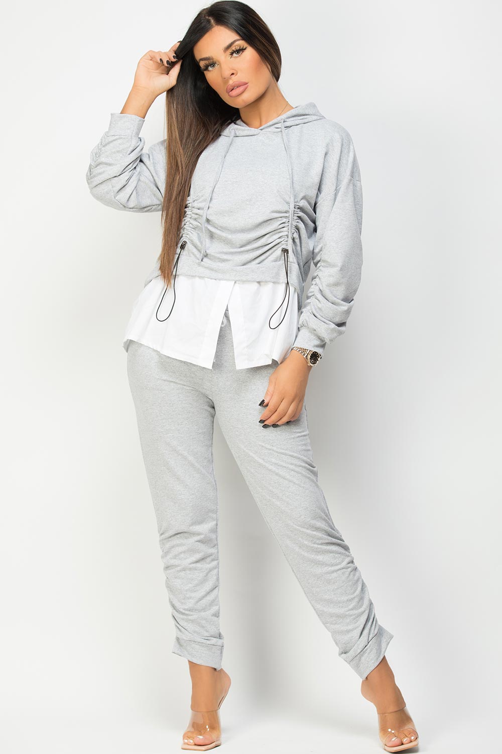 hooded loungewear set grey