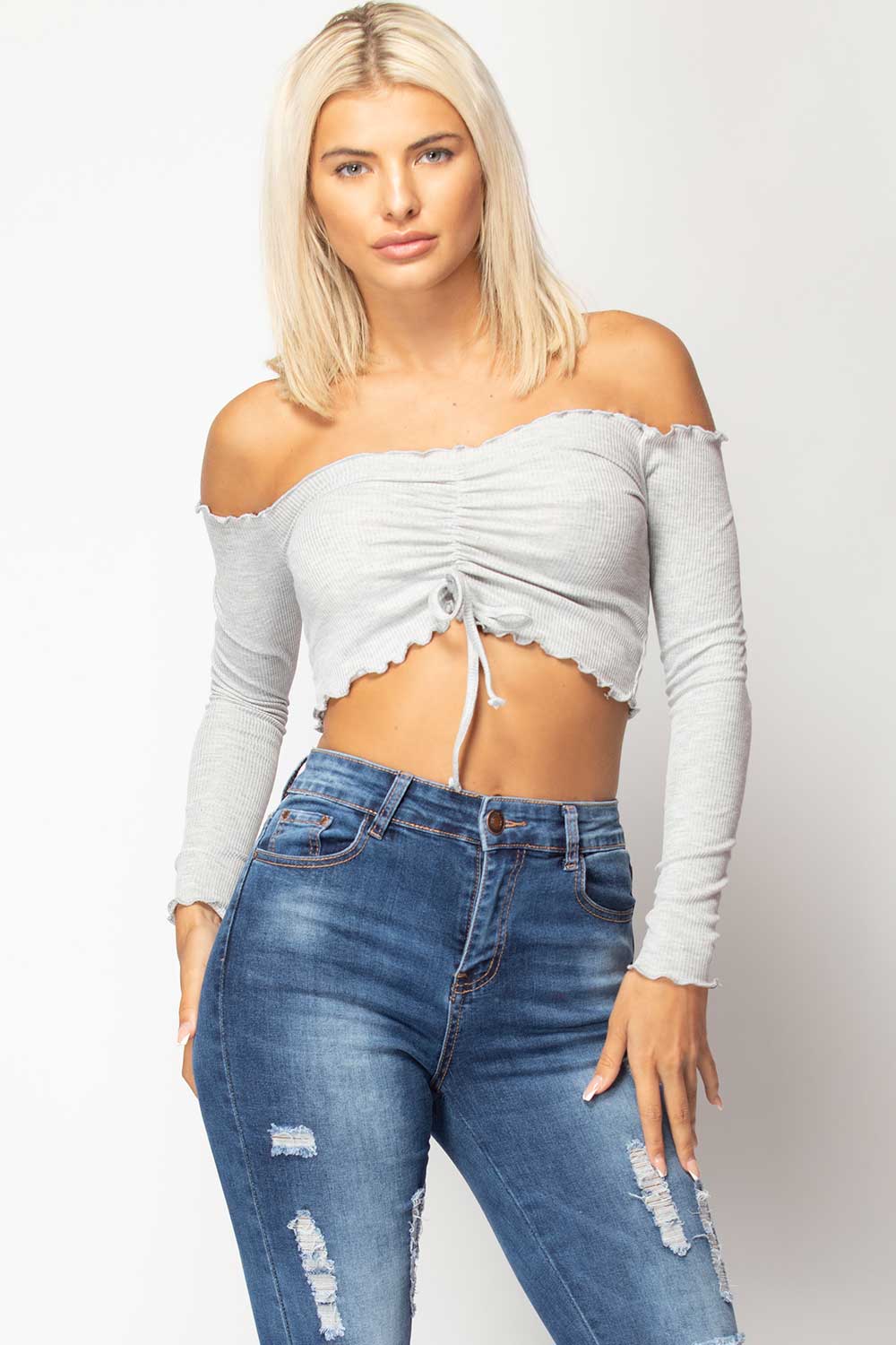 grey ruched front crop top