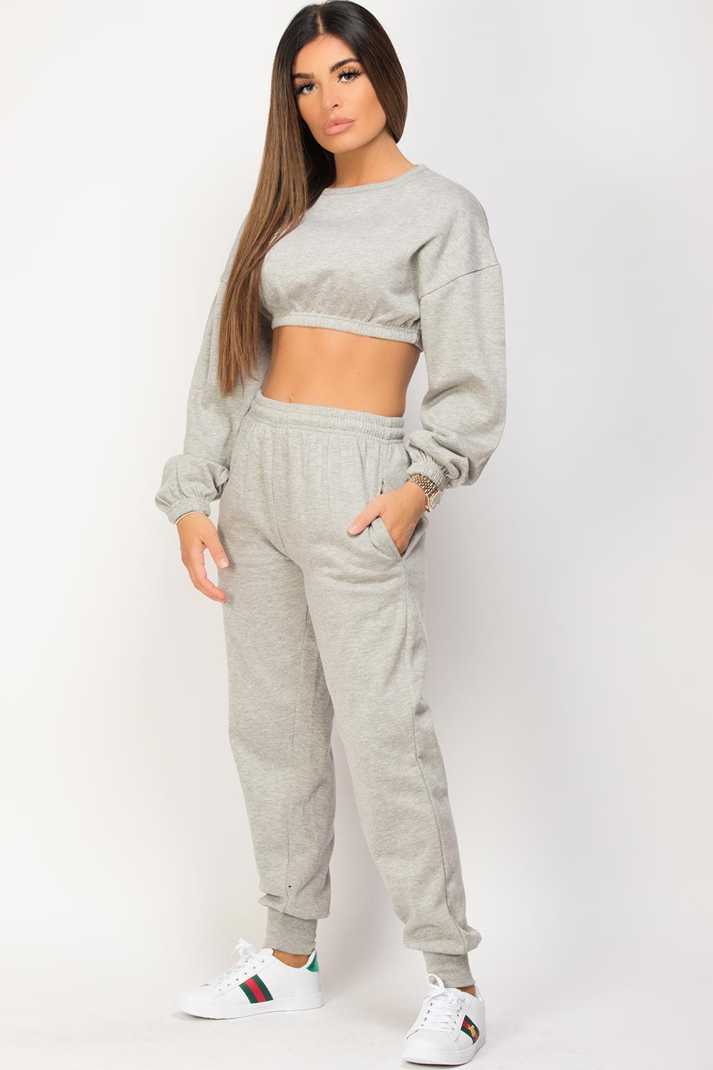 grey crop sweatshirt and joggers set styledup fashion