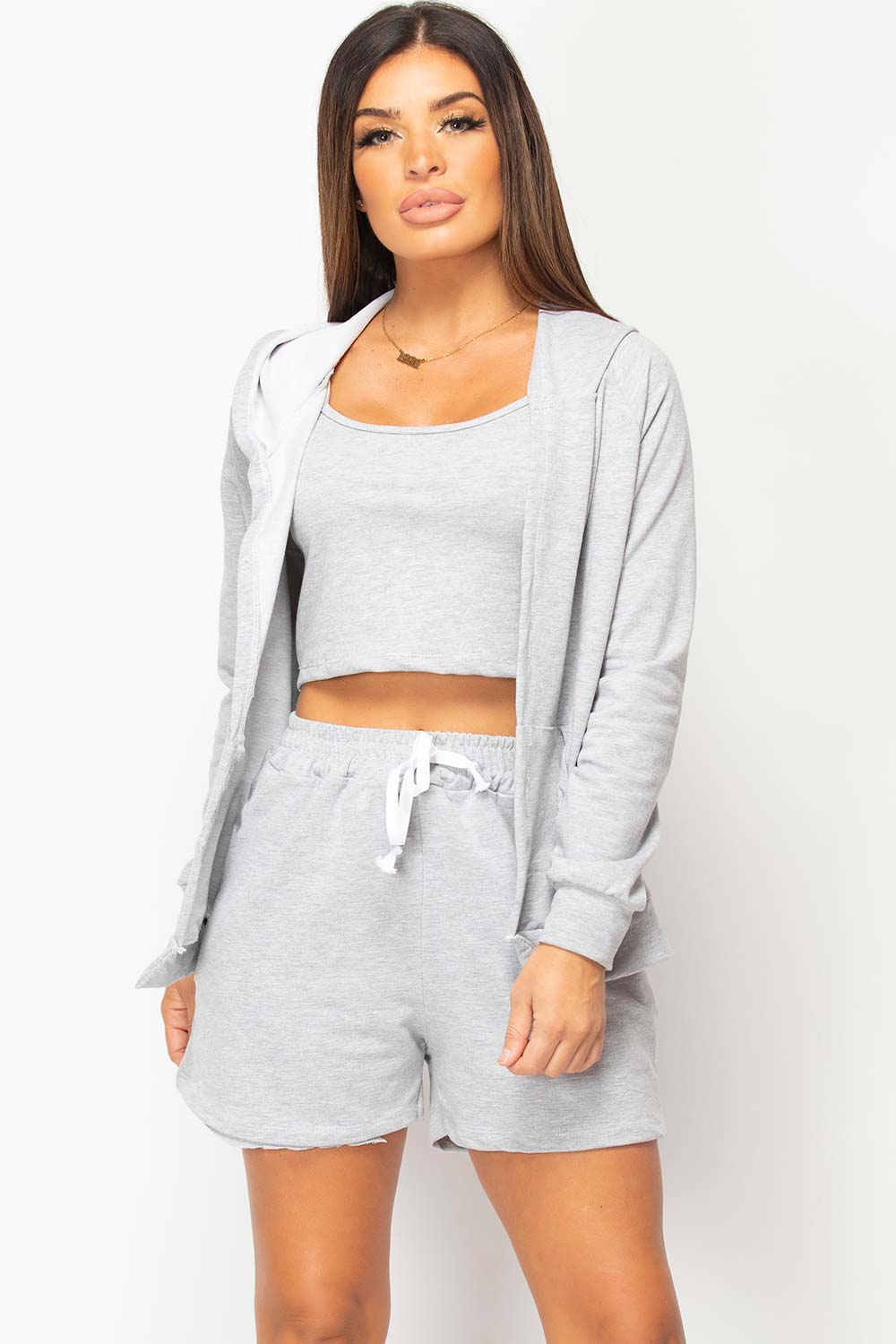 three piece grey loungewear set