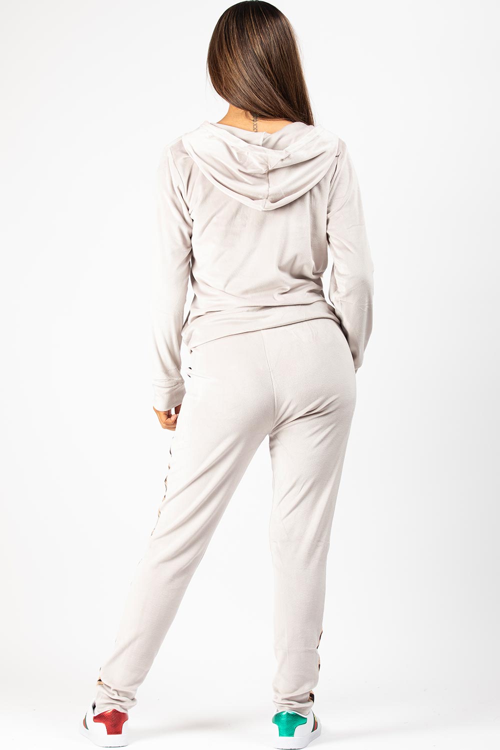 grey hooded velvet tracksuit