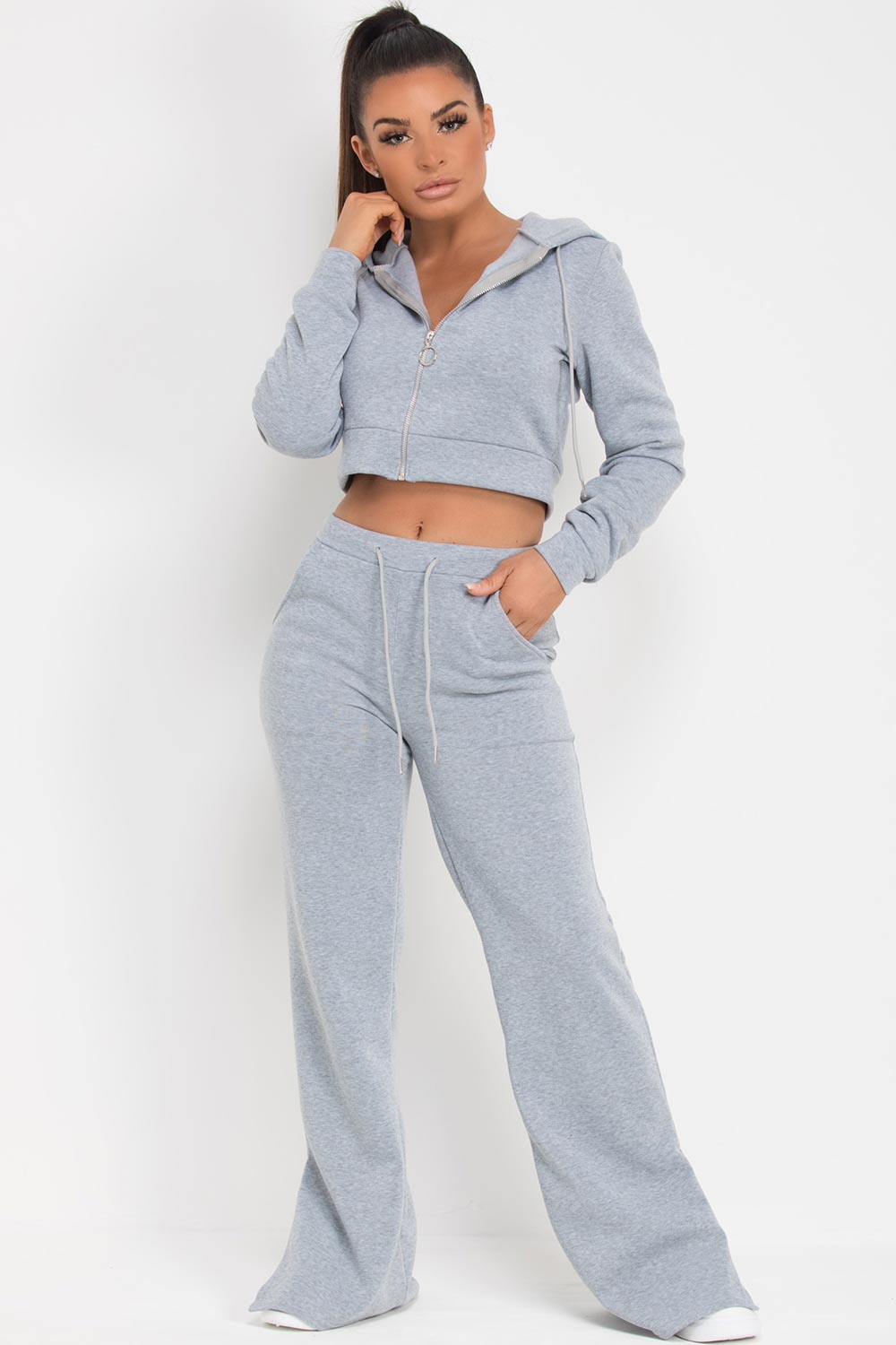 wide leg joggers and hoodie set grey