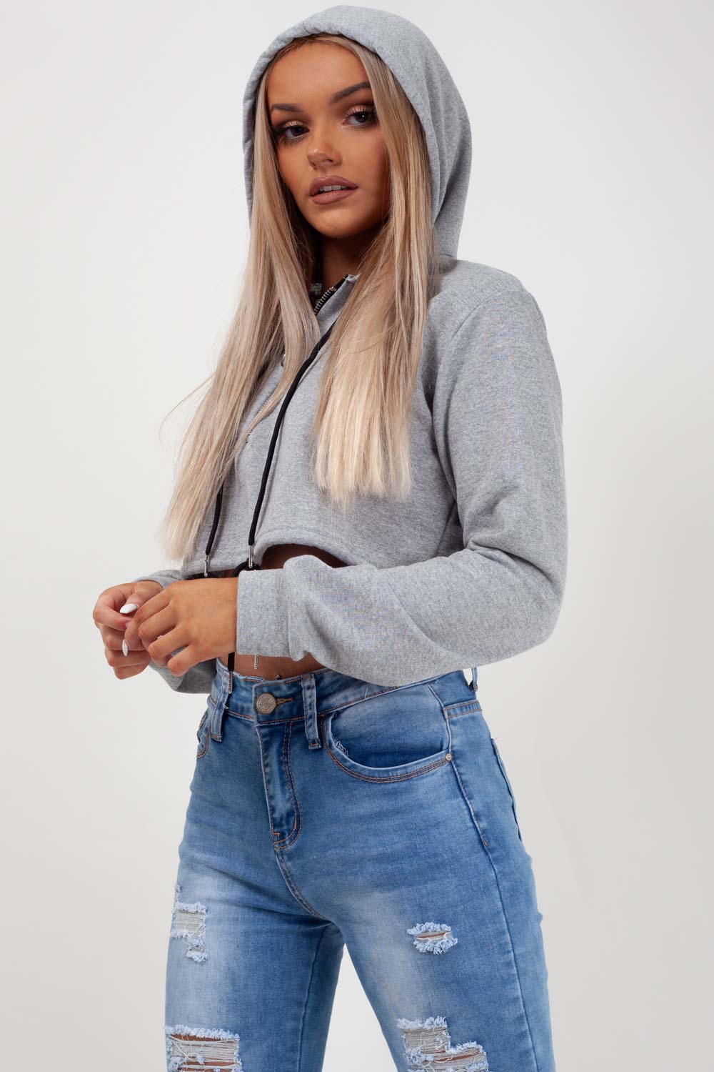 grey cropped hoodie womens styledup fashion 