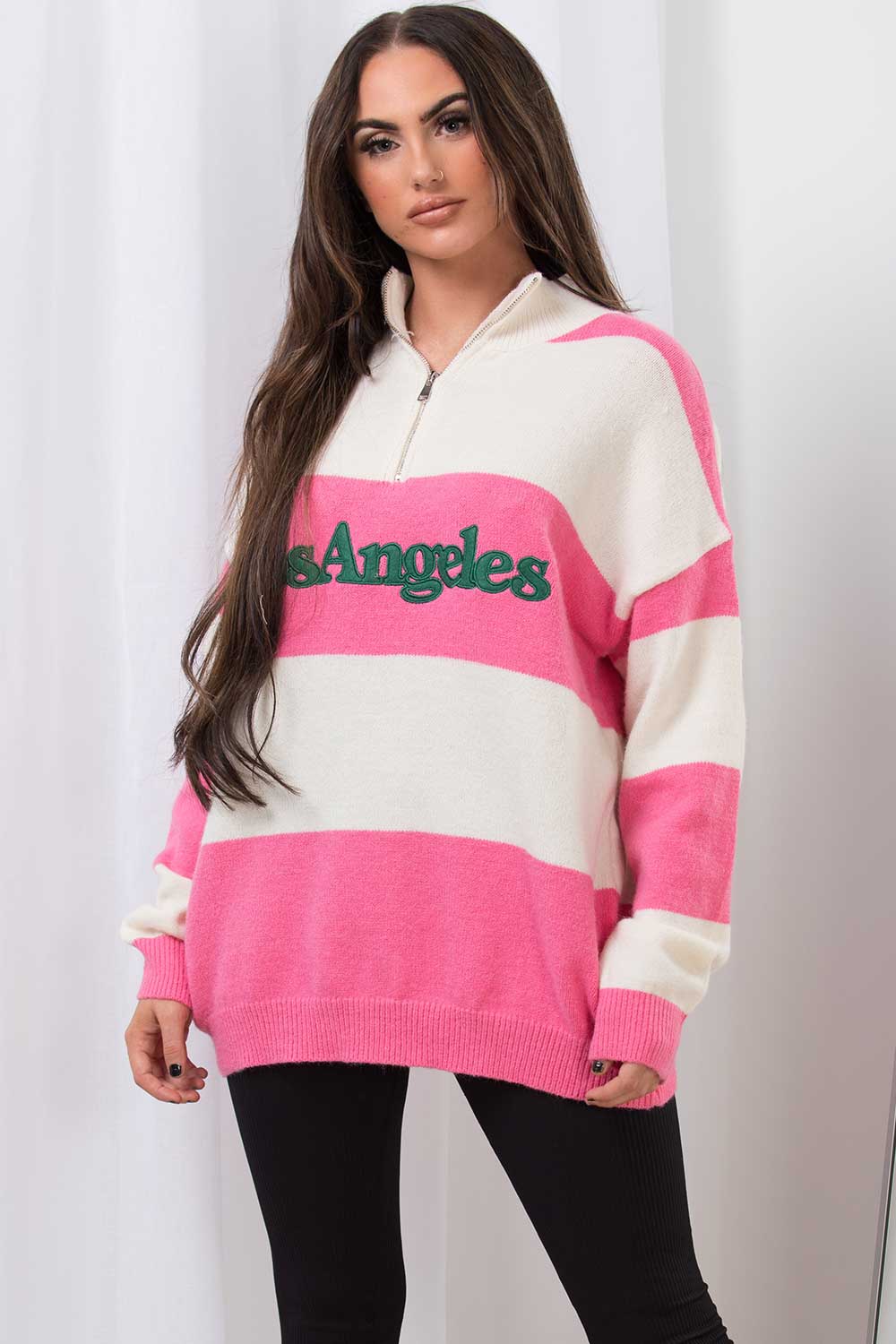half zip oversized stripe jumper womens
