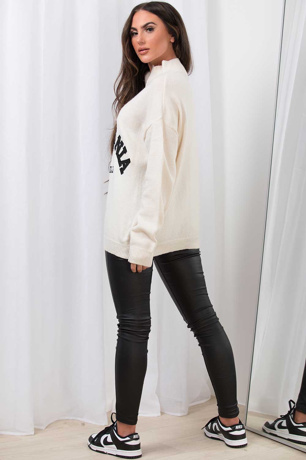 half zip knitted jumper with california slogan