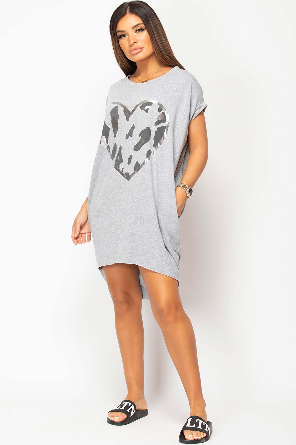 womens grey oversized cotton top uk