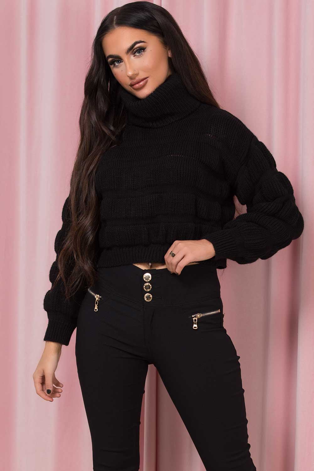 black high neck cropped jumper