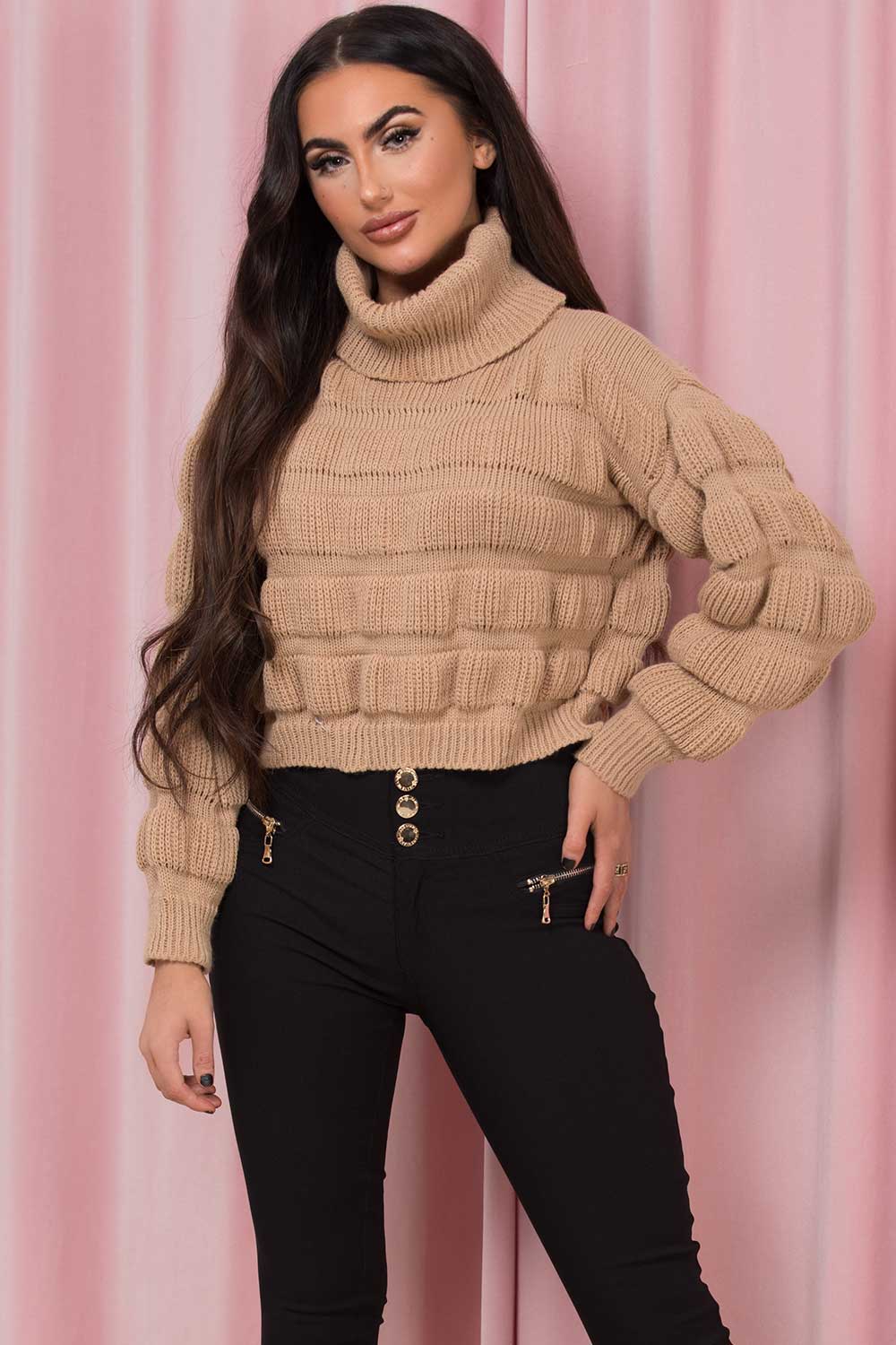 cropped long sleeve knitted jumper
