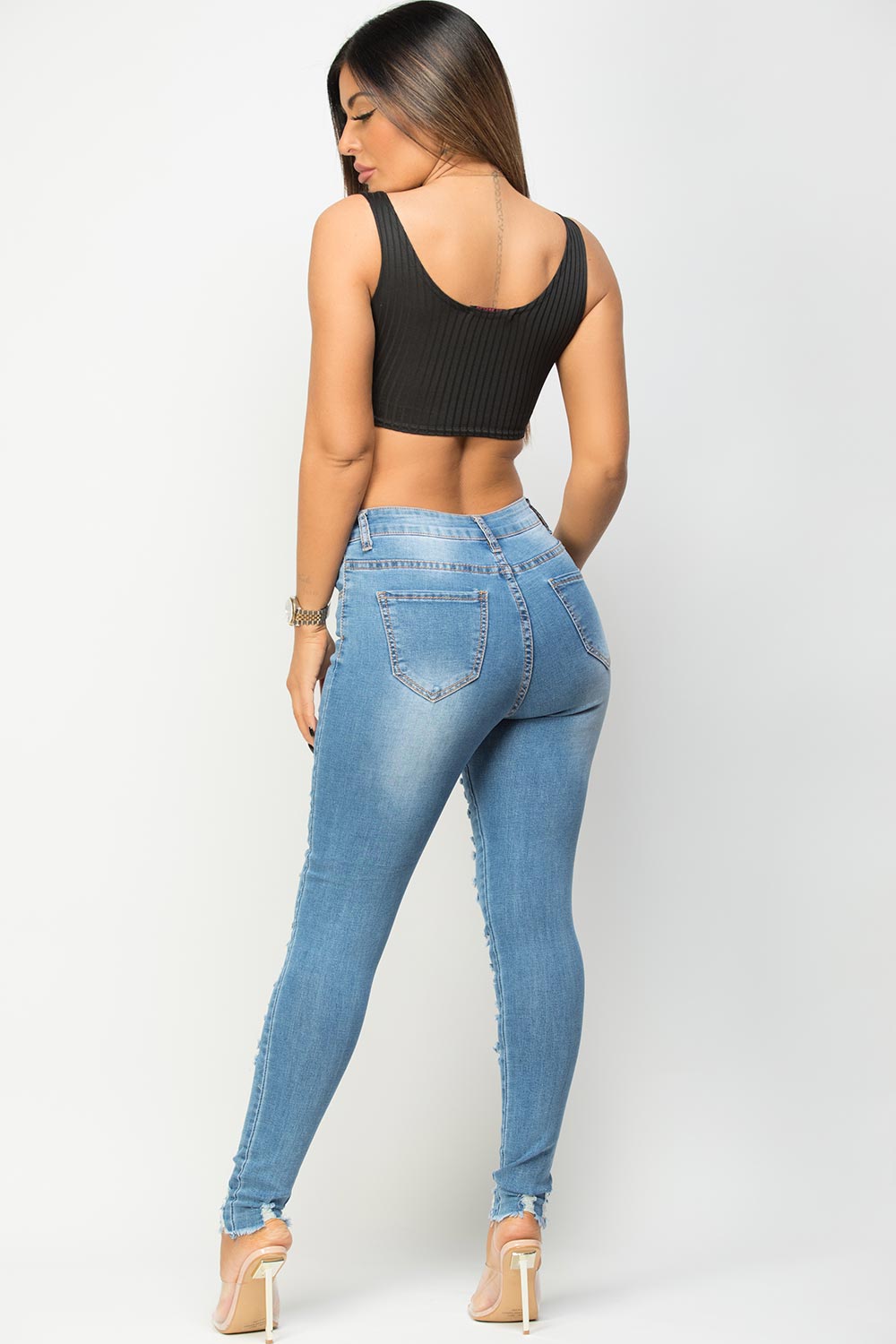 high waisted stretch jeans